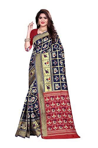 SATIKA RITI Woman's Solid Patola Beautiful Ethinic Wear Saree With Unstiched Blouse Piece (G-K-1112-NavyBlue-Free Size)