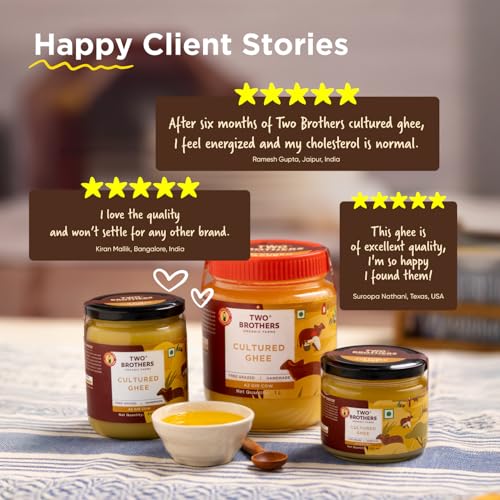 TWO BROTHERS ORGANIC FARMS - A2 Ghee (500 Ml) | Cultured Cow Desi Ghee | Curd-Churned Bilona Ghee | Pure, Natural, And Healthy | Grass-Fed A2 Gir Cow Ghee