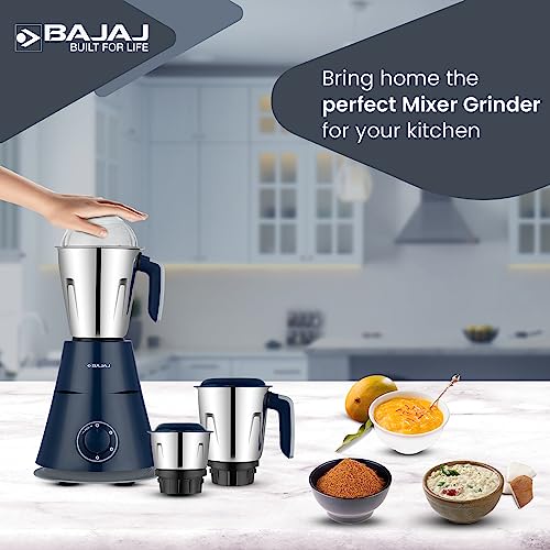 Bajaj Ninja Series Trinity 750W 4 Jar Mixer Grinder| DuraCut Blades by Bajaj|Powerful 750W Titan Motor| 3-SS Jars & 1 Juicer Jar| 5-Yr Warranty by Bajaj| Royal Blue