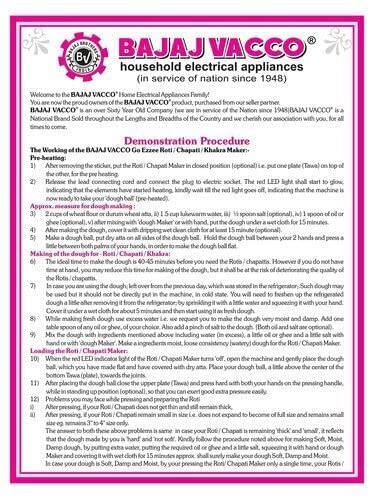 BAJAJ VACCO Go-Ezzee Chapati/Roti/Khakhra Maker C-02 Wattage 900, Stainless Steel, Black, 900w