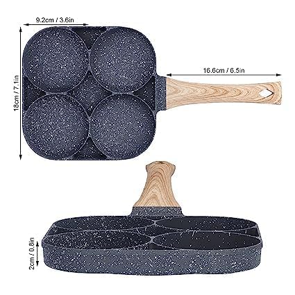 ZDQTRA 4 Hole Non Stick Egg Frying pan with Detachable Wooden Handle,Multi Purpose Frying pan for Omelet uttapam idli Burger Poached Egg Kitchen Breakfast (1 pcs/Multicolor)