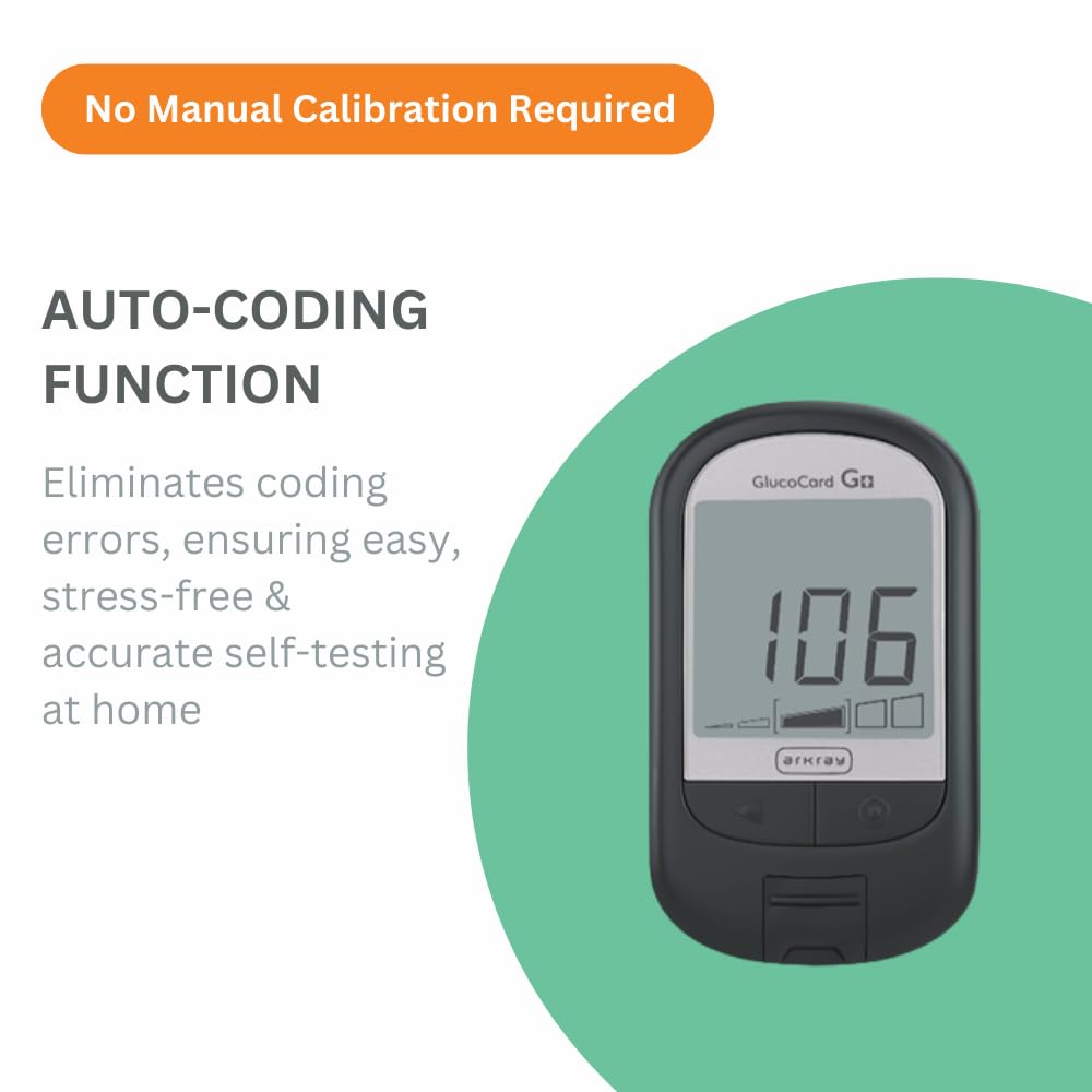 ARKRAY Glucocard G+ Advance glucometer machine | FREE 50 bottlepack Test Strips + 25 Trustlet Lancets + 1 Lancing device | Made in India | Designed with Advanced Japanese Technology