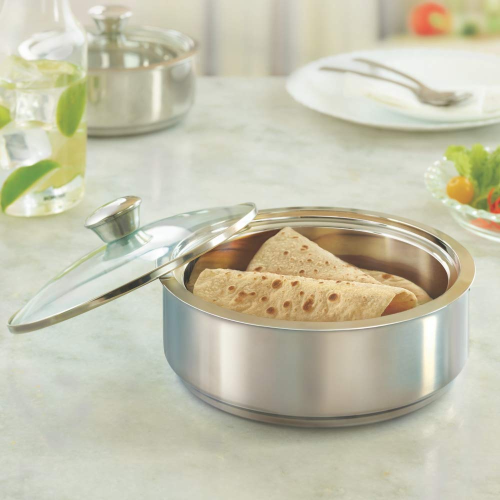 Borosil Stainless Steel Insulated Roti Server, 2.5 litres, Silver