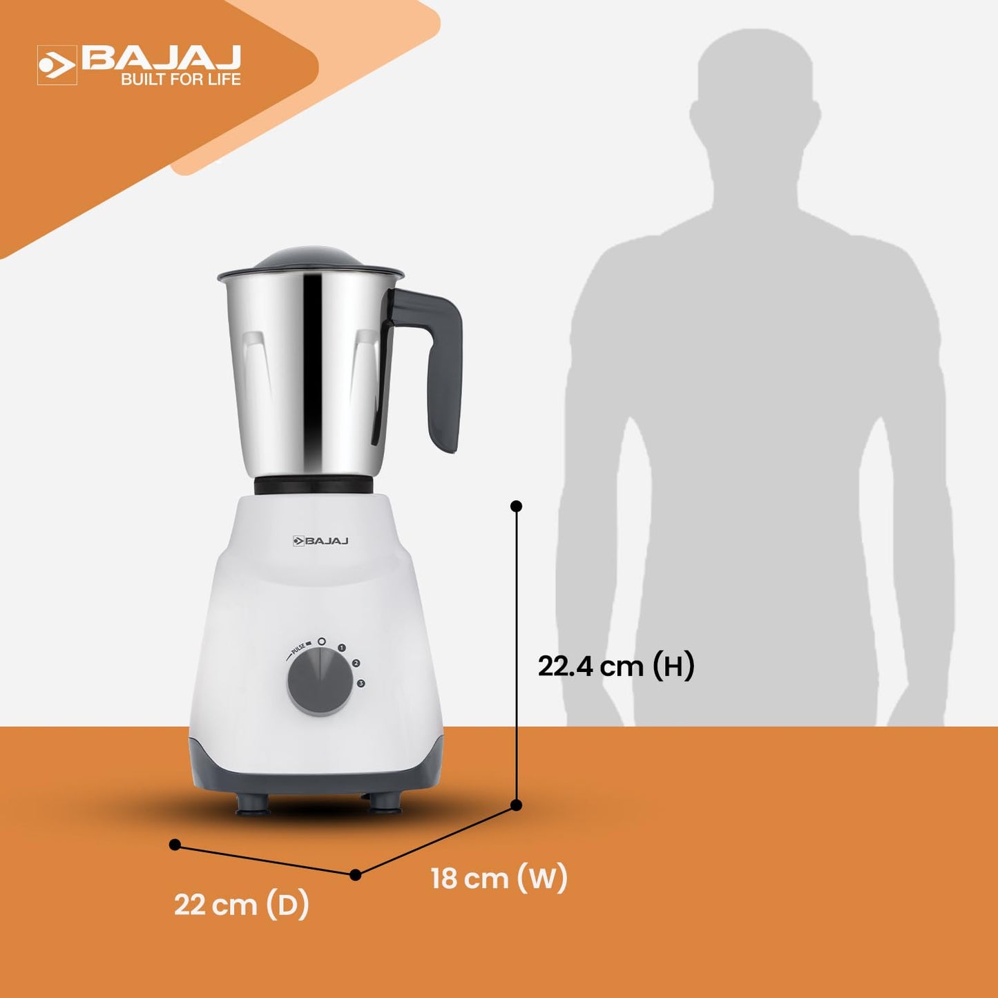 Bajaj Ninja Series Contempo Mixer Grinder 500W|3 Stainless Steel Mixer Jar|DuraCut® Blades by Bajaj|Mixie For Kitchen with 2-in-1 function blade| Pulse Mode| 2-Yr Warranty by Bajaj| Grey