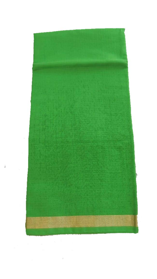 Anny Designer women's kota doria plain cotton saree/girl's sari with blouse piece (free size)(Bright Green)