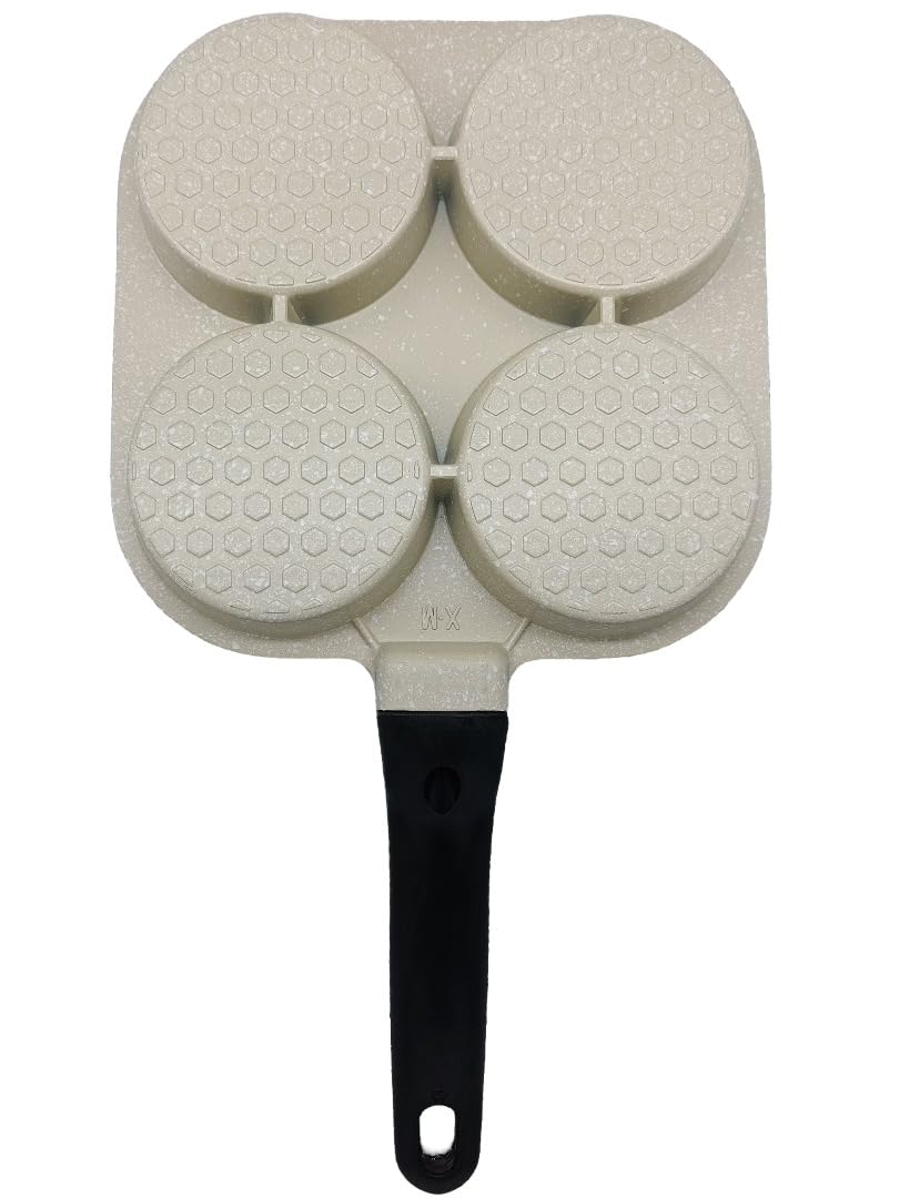 2heet Non Stick Appam Maker Uttappa Tawa (4-Cavities), Granite Uttapam Pan, Gas&Induction Compatible, 19.5 cm, PFOA Free (Beige)