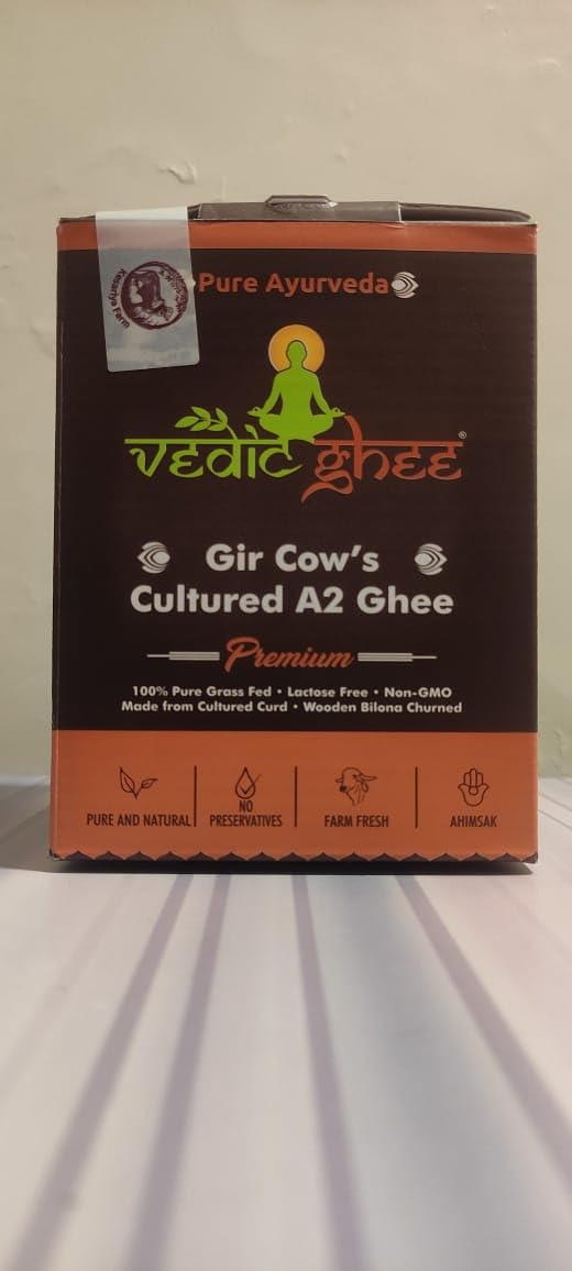 Vedic Ghee Premium A2 Gir Cow Cultured Desi Ghee from Kesariya Farm | Vedic Bilona Two Way Churned | Indian Gir Cow Ghee, Pure A2 Ghee, Natural & Healthy, Non-GMO | Lab Certified (1L)