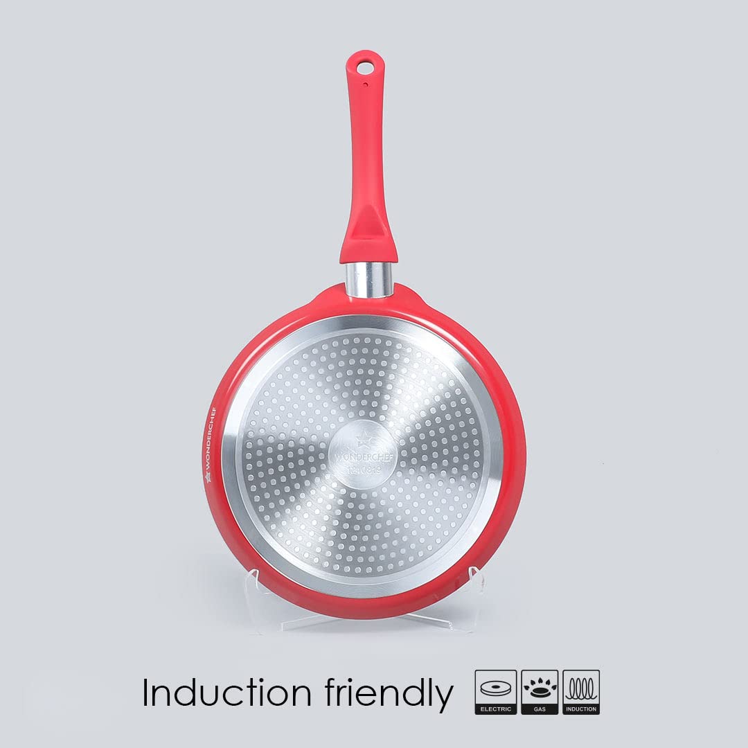 Wonderchef Royal Velvet Non-Stick Dosa Tawa | Induction Bottom | Soft-Touch Handle | Virgin Grade Aluminium | PFOA/Heavy Metals Free | 3 mm | 28cm Non-Stick Tawa | 2 Years Warranty | Red