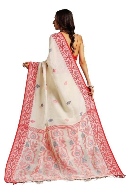 Aditri Jamdani Handloom Jamdani On Linen Women's Saree: Elevate Your Style With Timeless Elegance And Grace, Perfect For Every Occasion And Celebration! (Ethnic Motifs)