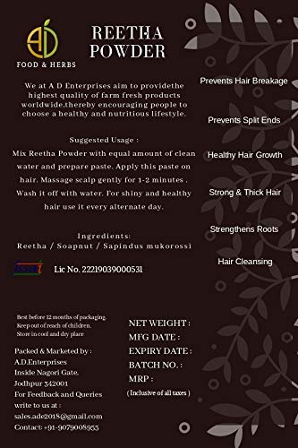 A D Food & Herbs Natural Organic Reetha Powder (1 Kg)