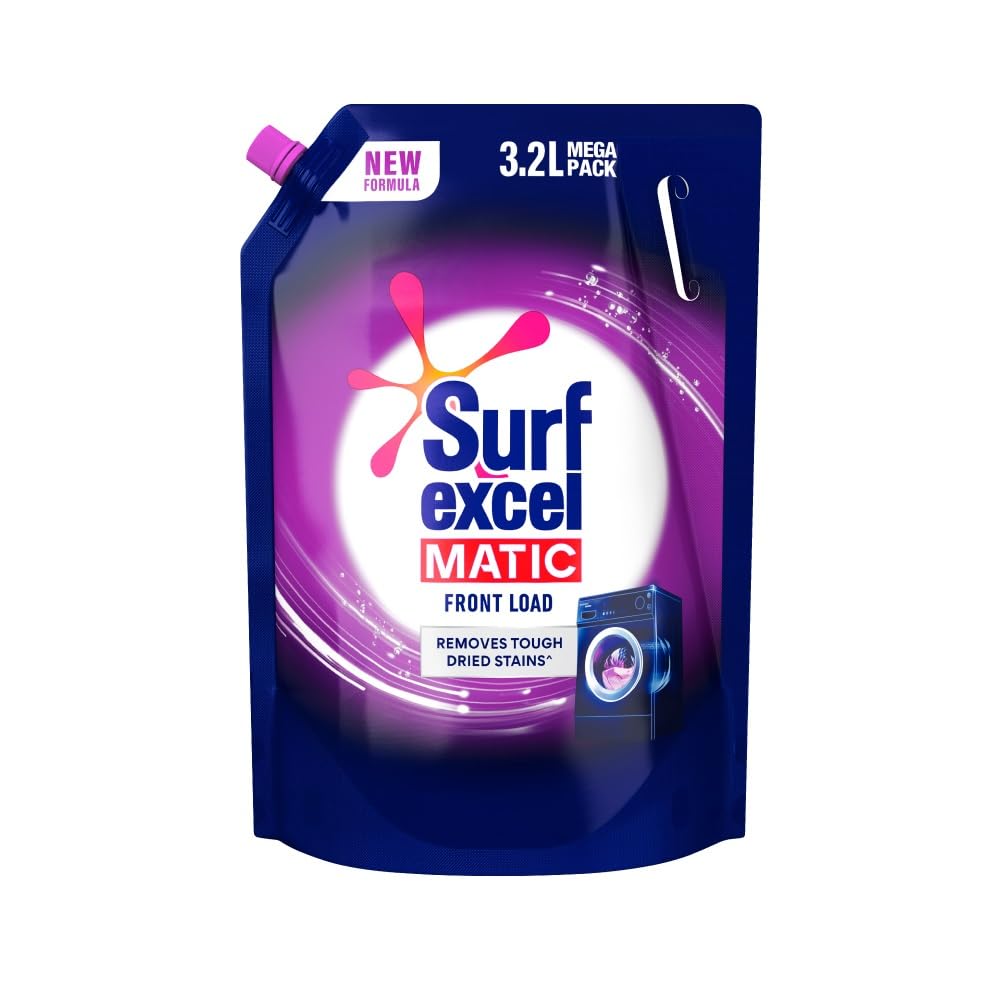 Surf Excel Matic Front Load Liquid Detergent 3.2 L Refill, Designed for Tough Stain Removal on Laundry in Washing Machines - Mega Pack