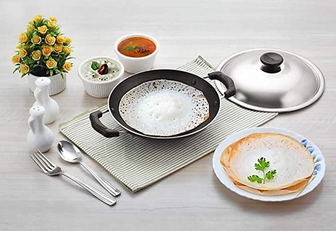 Xtend Supreme Non-Stick Appachatty/Appachatti/Appachetty with Stainless Steel Lid Appachatty with Lid 1.5 L Capacity 22 cm Diameter (Aluminium, Non-Stick)