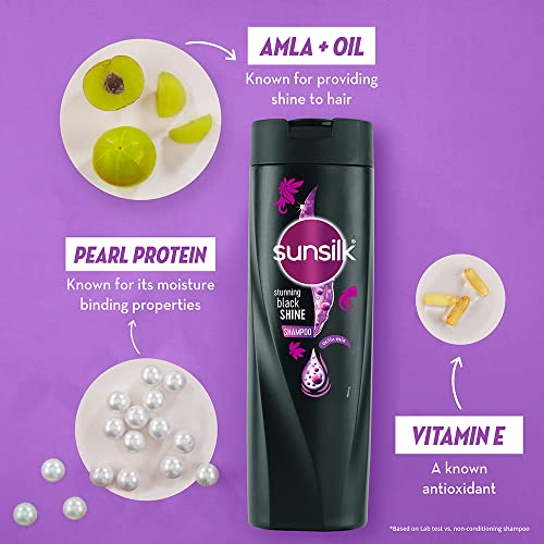 Sunsilk Black Shine, Shampoo, 1L, for Shiny, Moisturised & Fuller Hair, with Amla + Oil & Pearl Protein, Paraben-Free