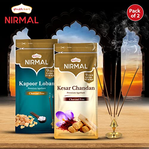 Shubhkart Nirmal Kesar Chandan and Kapoor Loban Agarbatti for Puja & Meditation Agarbatti Zipper - Long Sticks| Charcoal Free (Combo of 2)|Camphor Aroma|Sandalwood Fragrance