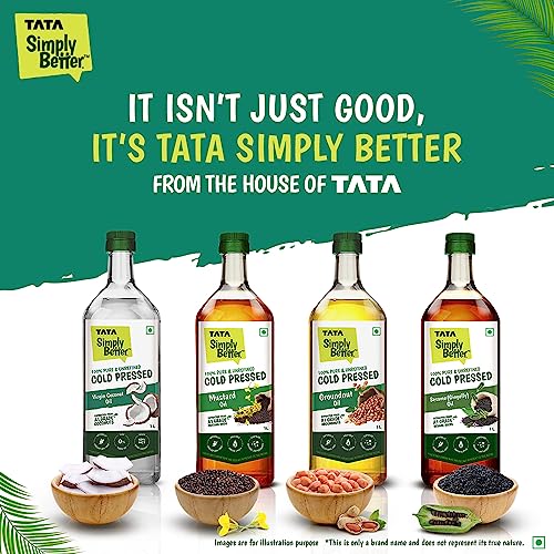 Tata Simply Better Pure and Unrefined Cold Pressed Virgin Coconut Oil, Naturally Cholesterol Free, Kolhu/Kacchi Ghani/Mara Chekku/Ganuga, 1L, Rich Aroma & Flavour of Real Coconuts, A1 Grade Coconuts
