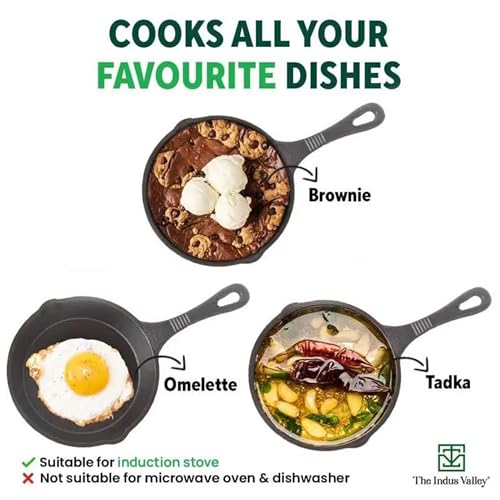 The Indus Valley Preseasoned Cast Iron Fry Pan/Skillet With Long Handle|Very Small, 15.2Cm/6Inch, 0.42Ltr, 1.1Kg|Induction Friendly|Nonstick Fry Pan,100% Pure & Toxin Free, No Chemical Coating, Black