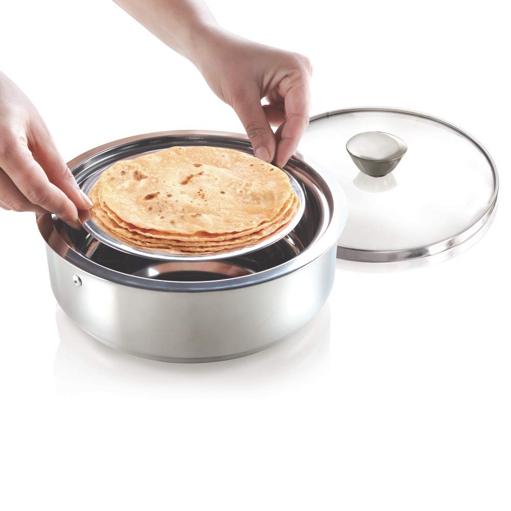 Borosil Stainless Steel Insulated Roti Server, 2.5 litres, Silver