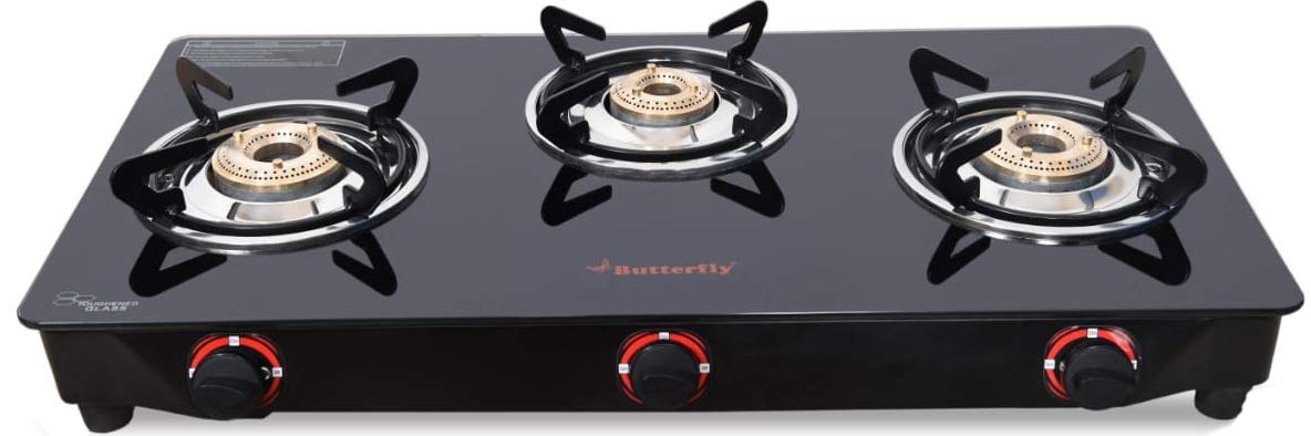 Butterfly Smart Glass 3 Burner Gas Stove & Butterfly Rhino Plus Wet Grinder, 2L (Grey), 150W