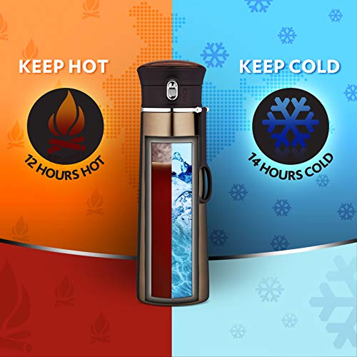 Borosil - Stainless Steel Hydra Travelease - Vacuum Insulated Flask Water Bottle, 420 ML, Brown