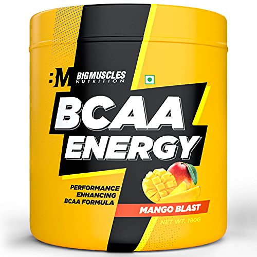Bigmuscles Nutrition BCAA Energy [30 Serving, Mango Blast] | Advanced Intra Workout with Micronized Vegan BCAA & Taurine|Electrolyte & Rehydration Optimizer |Muscle Recovery ,180 gm Powder,Pack of 1
