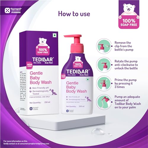 Tedibar - Body wash for Babies| 100% soap & Alkali free | Skin-friendly pH 5.5| Recommended by pediatricians | Prevents Dryness & Rashes | Suitable for Newborn Baby| 250ml