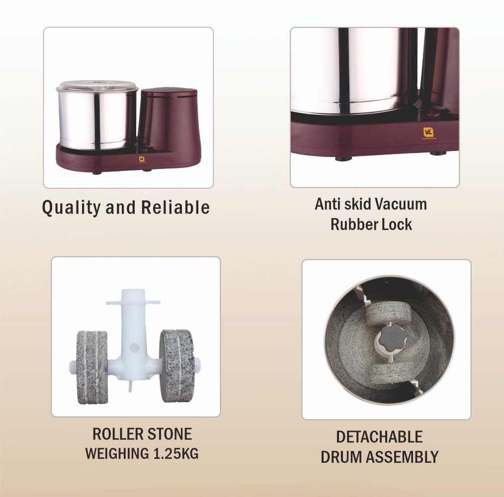 VIJAYALAKSHMI | MUDRA Plus 2 Litre | Heavy ABS Body Wet Grinder, 2L (Cherry) | with Coconut Scrapper & Atta Kneader Attachment.