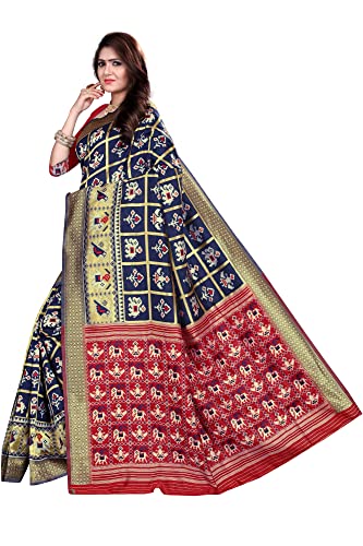 SATIKA RITI Woman's Solid Patola Beautiful Ethinic Wear Saree With Unstiched Blouse Piece (G-K-1112-NavyBlue-Free Size)