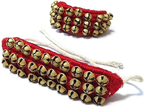 UAPAN Brass Ghungroo Anklets Bells (3 Line Pad, Red, Pair) For Women