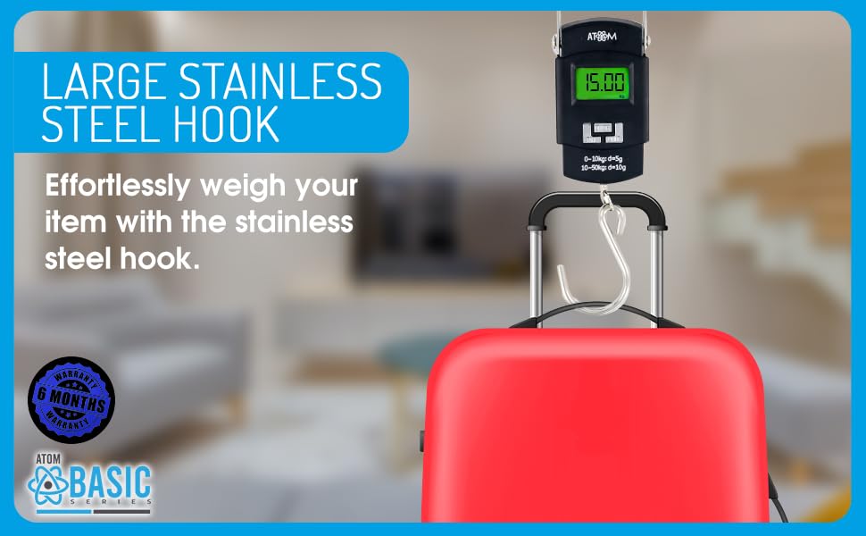 ATOM A 302 Electronic Digital Hanging Stainless Steel Hook Luggage Portable Scale with LCD Display for Industrial Fishing Factory Use Capacity 50Kg