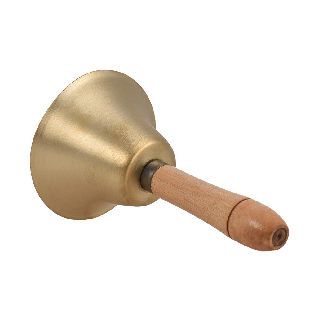 Brass Hand Bell Loud Call Bell Handbell Desk Ringbell with Wooden Handle Festival Decoration Food Line Alarm School Hotel Sercive