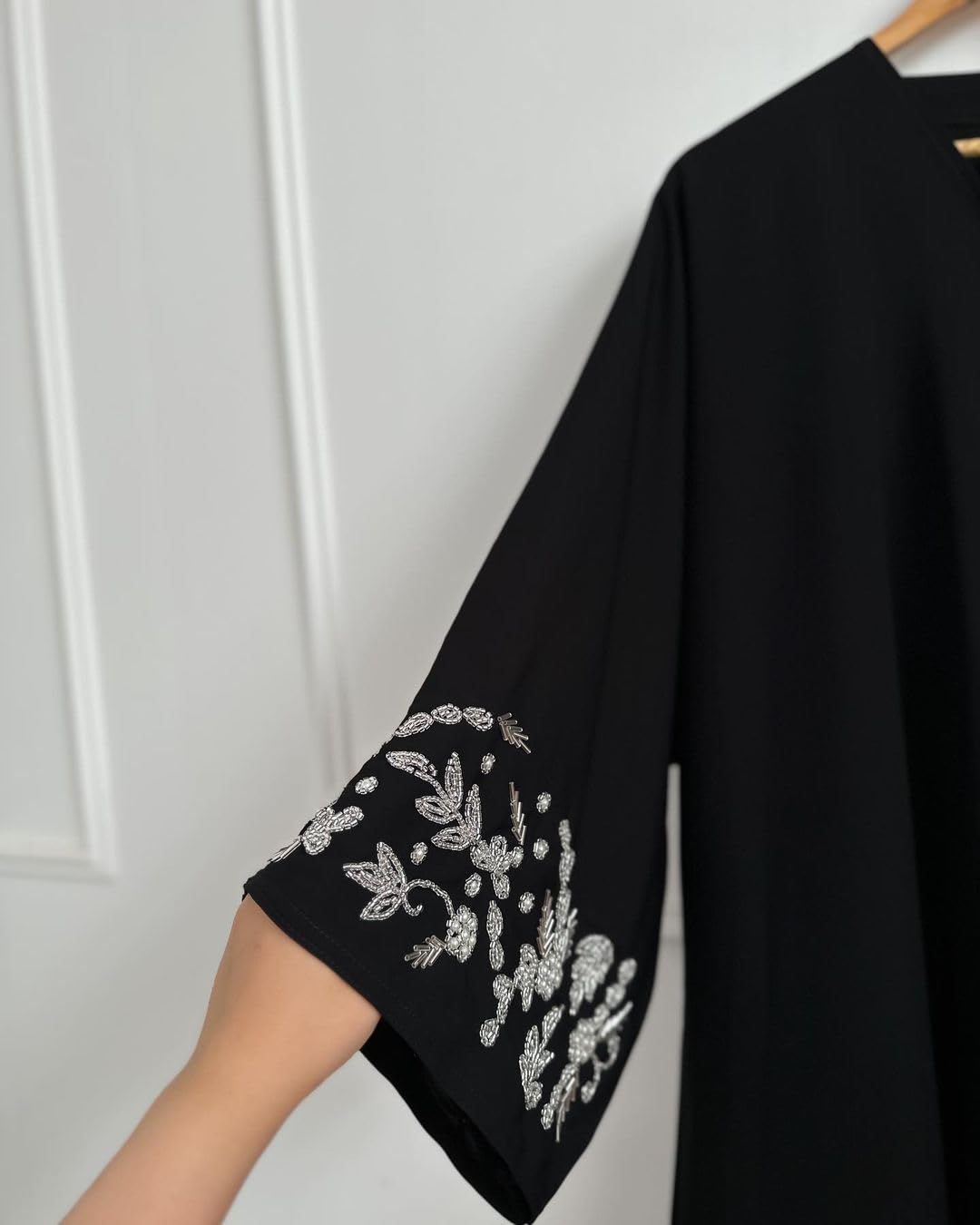 Stylish Embroidered Black Burqa for Women, Dubai Style