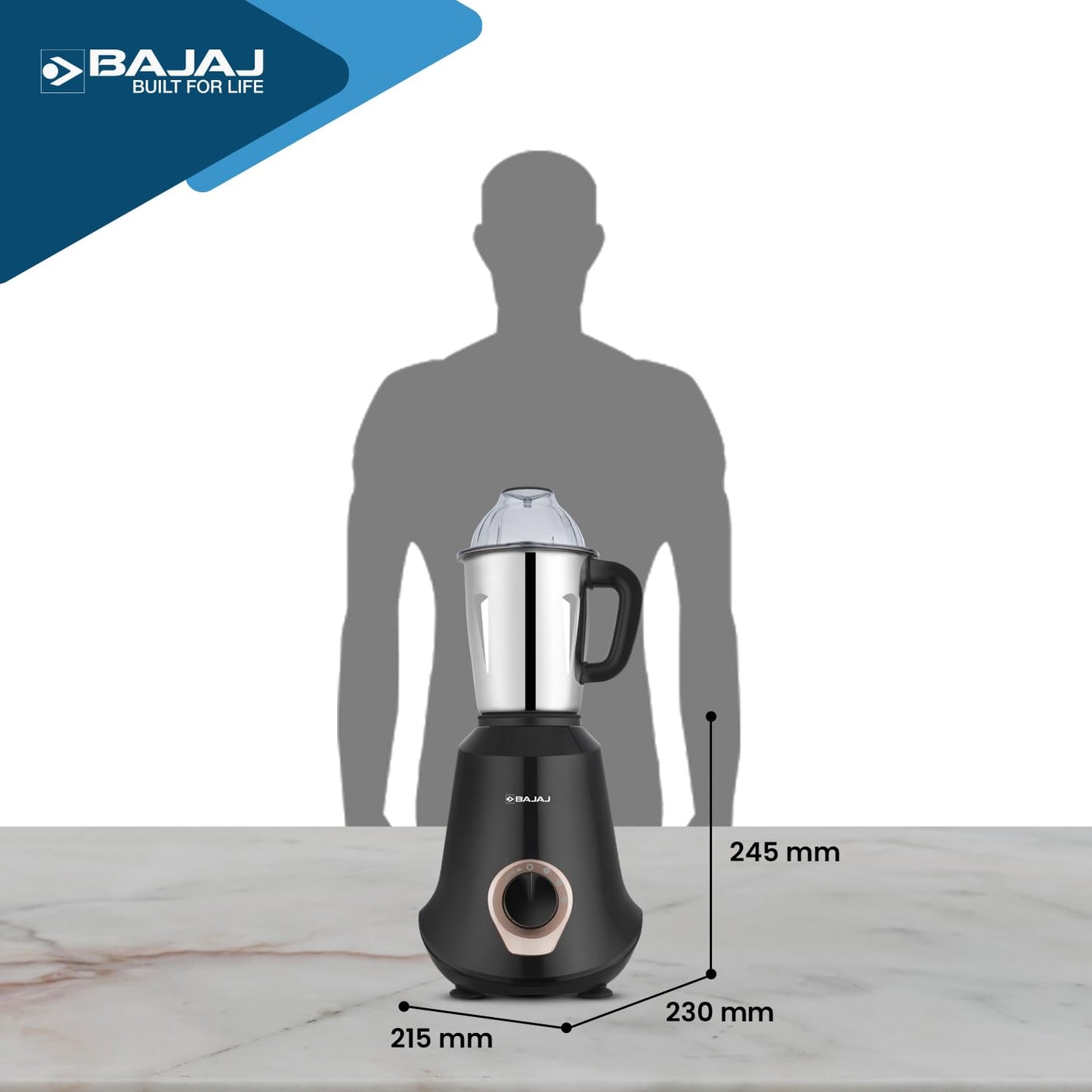 Bajaj Military Series Glamore 4 Jar 1000 Watts Mixer Grinder | 3-Speed Control With Pulse Effect Mixie| 2 Years Warranty | Jet Black