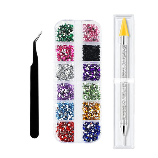 Sichumaria 12 Colors Rhinestones Gems AB Nail Art Rhinestones Decorations for DIY Nail Art Crafts Nail Gems Stones Crystals with Rhinestone, 1 pcs Rhinestone Picker Dotting Pen and 1Tweezer(1 Set )