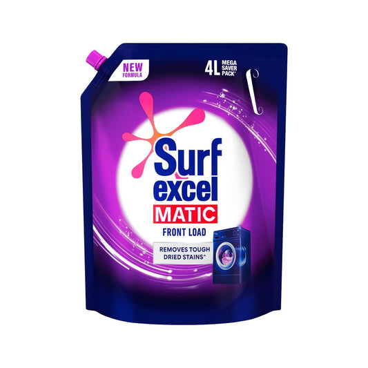 Surf Excel Matic Front Load Liquid Detergent 4L Refill Pouch, Designed for Tough Stain Removal on Laundry in Washing Machines - Mega Saver Pack