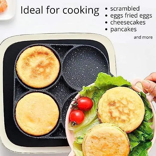ZEVON Non Stick Egg Frying pan 4 Hole, Multi-Purpose Frying pan for Omelet uttapam,idli Burger Poached Egg Kitchen Breakfast(1pcs) (Black)
