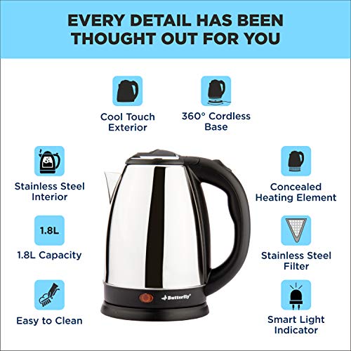 Butterfly EKN 1.8L 1500 Watt Electric Water Kettle (Stainless Steel)
