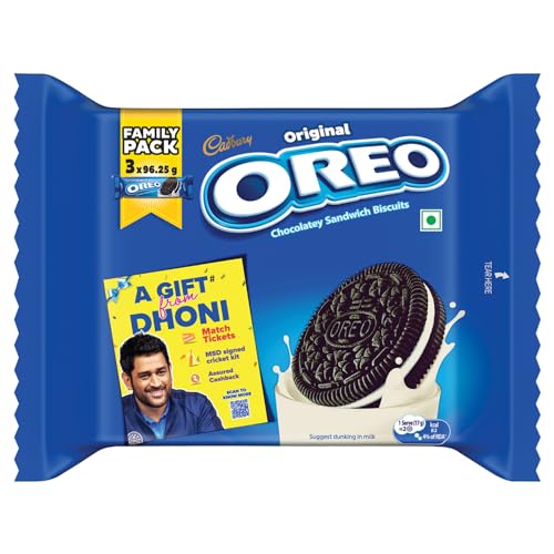 Cadbury Oreo Vanilla Flavour Creme Sandwich Biscuit Family Pack, 275.55 g