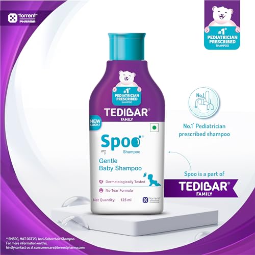 Spoo Shampoo No-Tear Formula Baby Shampoo 125Ml From Tedibar Family | Gentle On Scalp | No. 1 Pediatrician Prescribed Anti Seborrheic Shampoo* - By Torrent Pharma