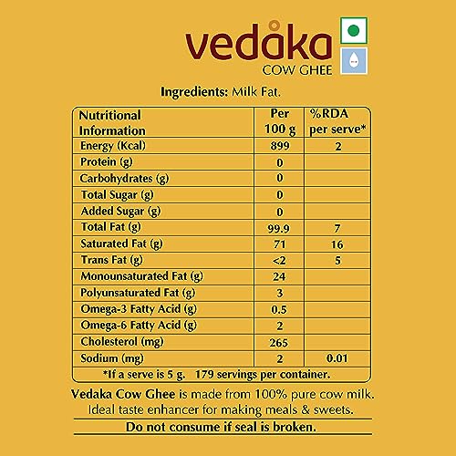 Amazon Brand - Vedaka Cow Ghee | 1 Litre Jar | Rich Aroma