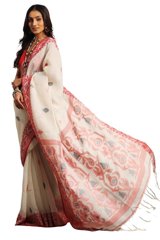 Aditri Jamdani Handloom Jamdani On Linen Women's Saree: Elevate Your Style With Timeless Elegance And Grace, Perfect For Every Occasion And Celebration! (Ethnic Motifs)