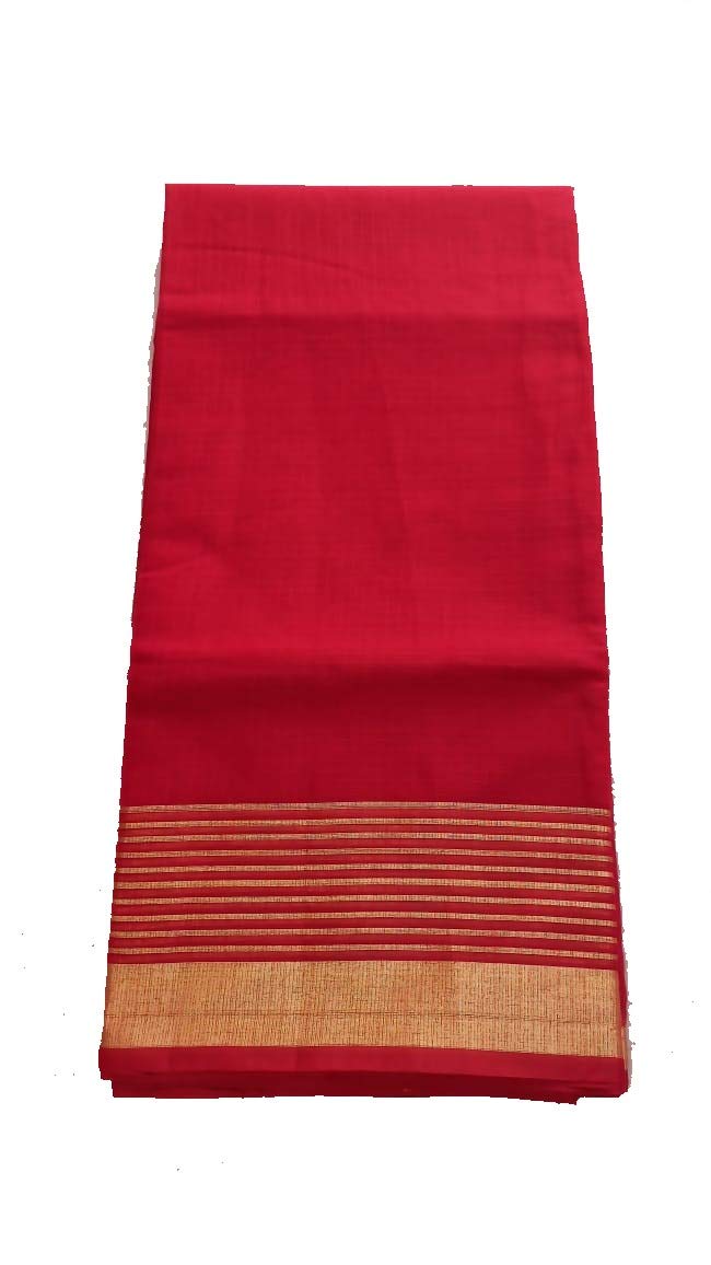 Anny Designer women's kota doria plain cotton saree/girl's sari with blouse piece (free size)(Cadmium Red)