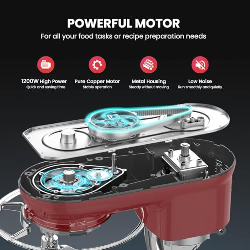 Taurus Stand Mixer 1200W with Copper Motor|5.3L SS Bowl |Metal Gear for Stability|8 Speed Setting Includes Whisking Cone, Mixing Beater,Dough Hook & Splash Guard|Dough Atta Maker Machine (Mixing Chef)