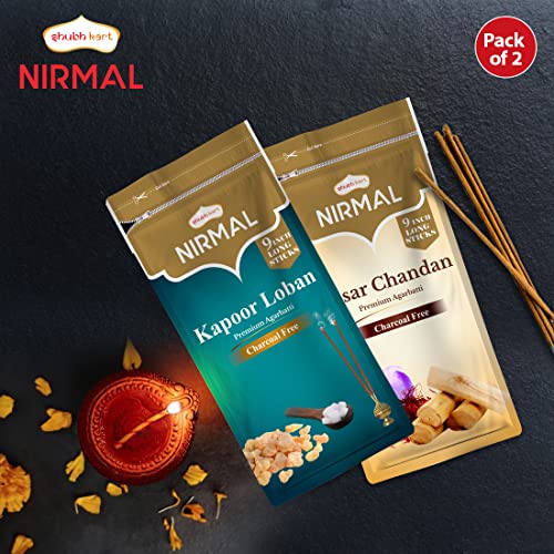 Shubhkart Nirmal Kesar Chandan and Kapoor Loban Agarbatti for Puja & Meditation Agarbatti Zipper - Long Sticks| Charcoal Free (Combo of 2)|Camphor Aroma|Sandalwood Fragrance