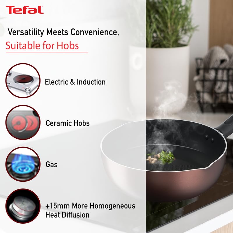 Tefal Day by Day Non-Stick Deep Frypan/Thermo-Spot Technology/PFOA Free, Titanium Non-Stick Coating / 24 cm/Superior Induction Base/Suitable for All Hob Type/Brown / 2 Years of Warranty