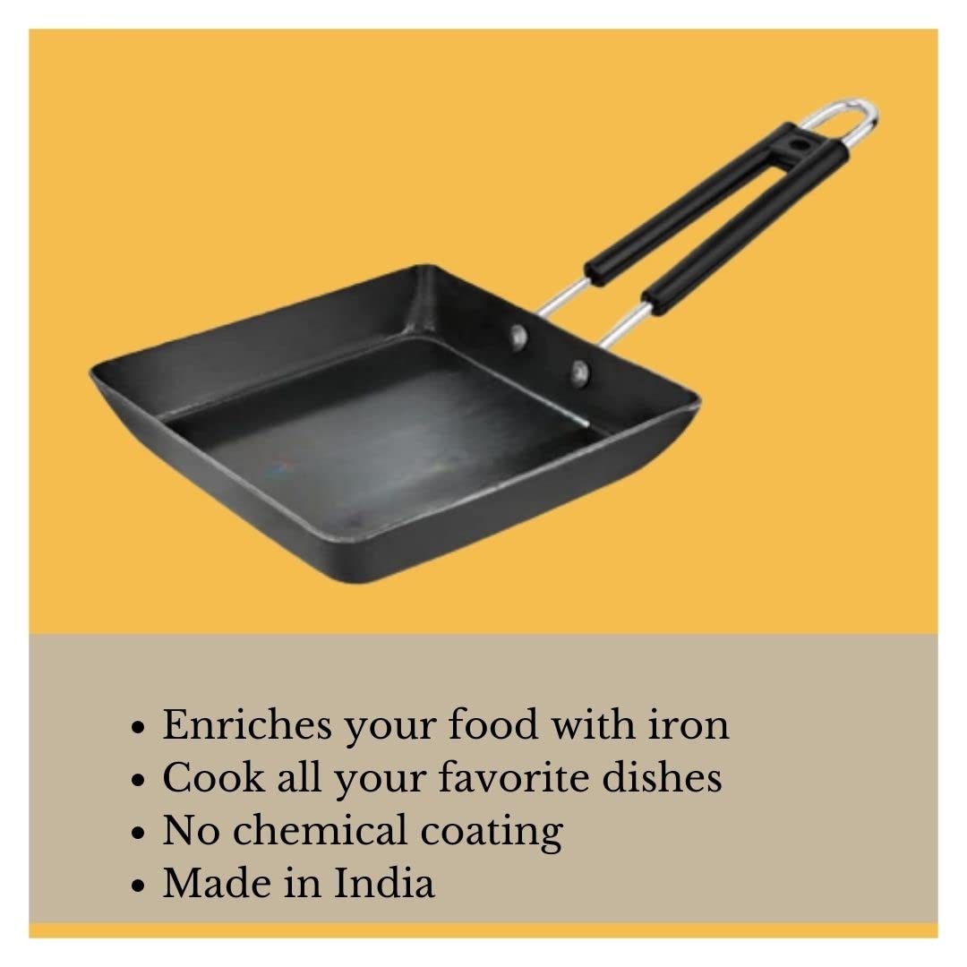 Being One Japanese Omelette Pan| Small Pan For Omelette| Square Frying Pan Mini Frying Pan Iron Omelette Pan With Steel Handle | Egg Pan| Coating Free Cookware | - 1 Count, Black