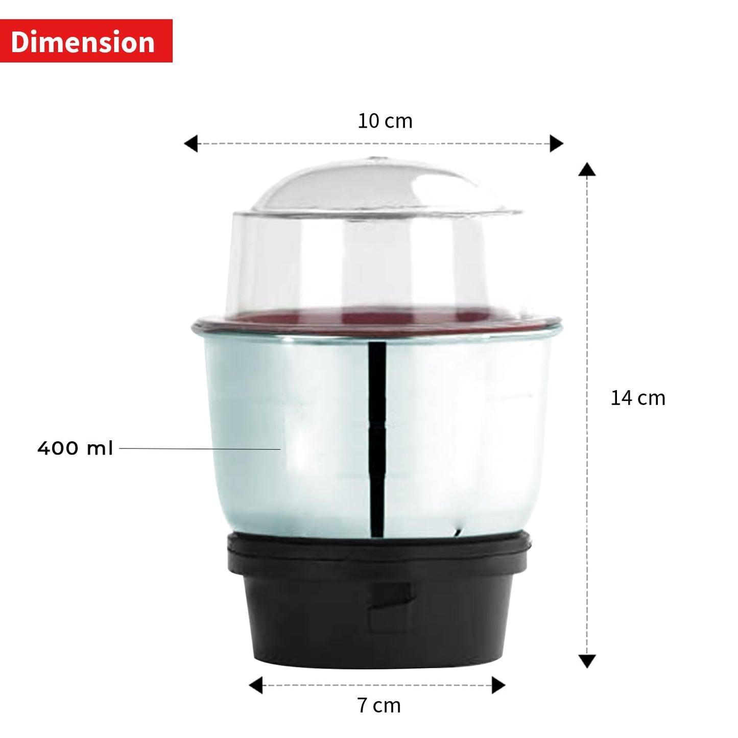 AADHIK Mixer Jar 400 ml Chutney Jar, Quality Stainless Steel Blades, Suitable for All mixer Grinder With 4 Teeth Lock- Pack Of 1