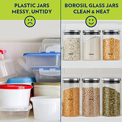 Borosil Classic Glass Jar, Air-Tight Storage Container For Kitchen, Glass Jar For Storing Spices, 600 ml, Clear