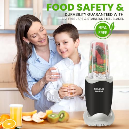 Taurus Nourish Mixer Grinder|5 Jar&2 Storage Jar For Smothies,Coffee,Dry fruits & Wet Grinding|600 W,Copper Motor|3 Blades Including Froth Blade with 2 Sipper & 1 Seasoning Cap|2 Yr Warranty