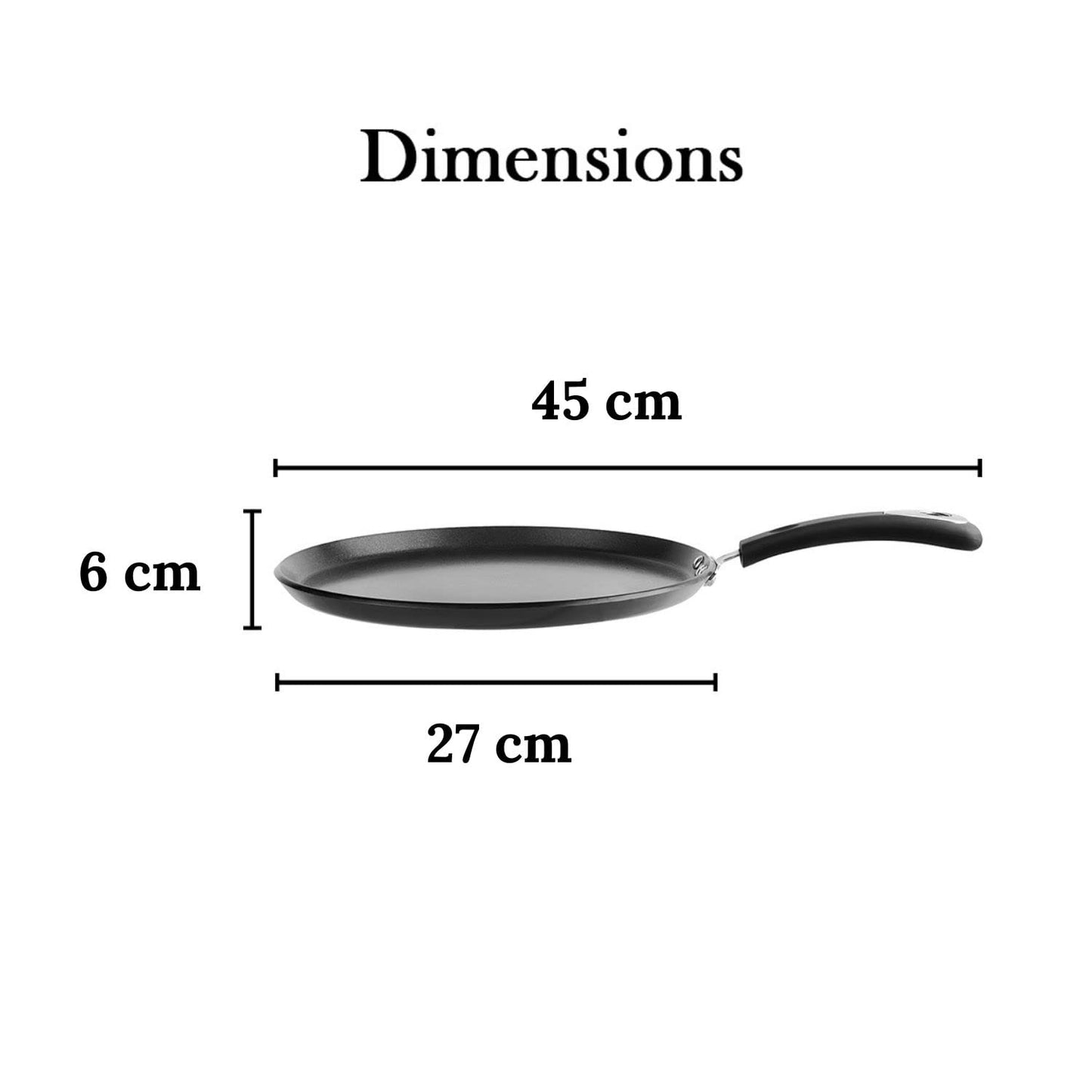 Vinod Hanos Hard Anodised Non Stick Dosa Tawa - 27 cm| 5.25mm Thick | 5X Long Lasting Tawa | Soft Touch Handle | Metal Spoon Friendly | Induction & Gas Base | 2 Year Warranty