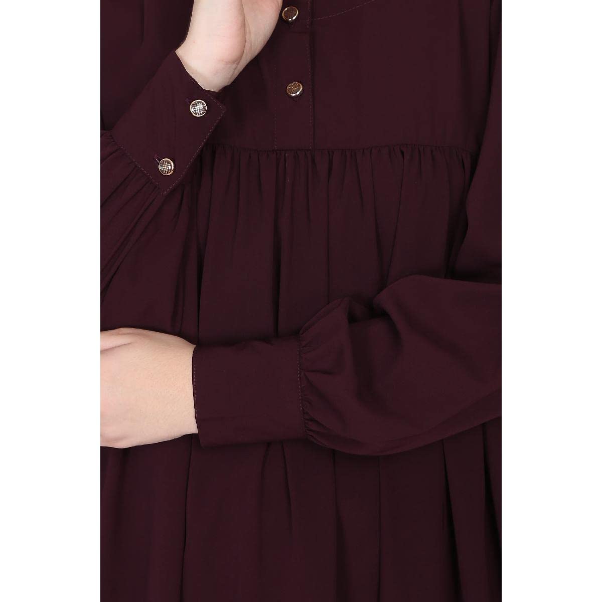 BT - Being Traditional Women’s Pleated Abaya Made in Nida Matte Fabric with Cuff Sleeves (2XL, Burgundy)